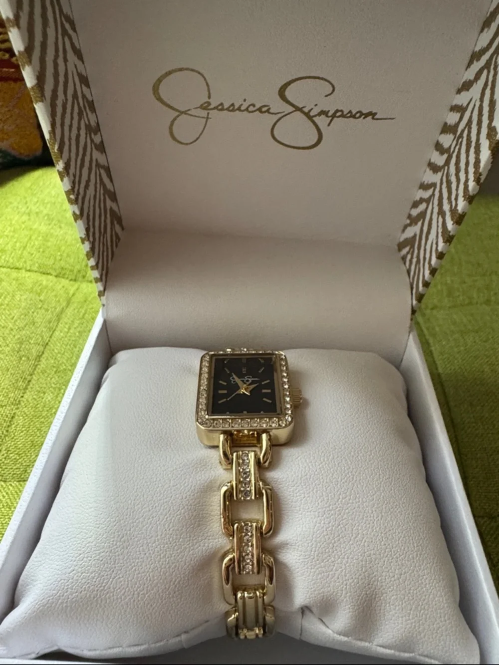 NWOT Jessica Simpson Gold Bracelet Watch with Black Face